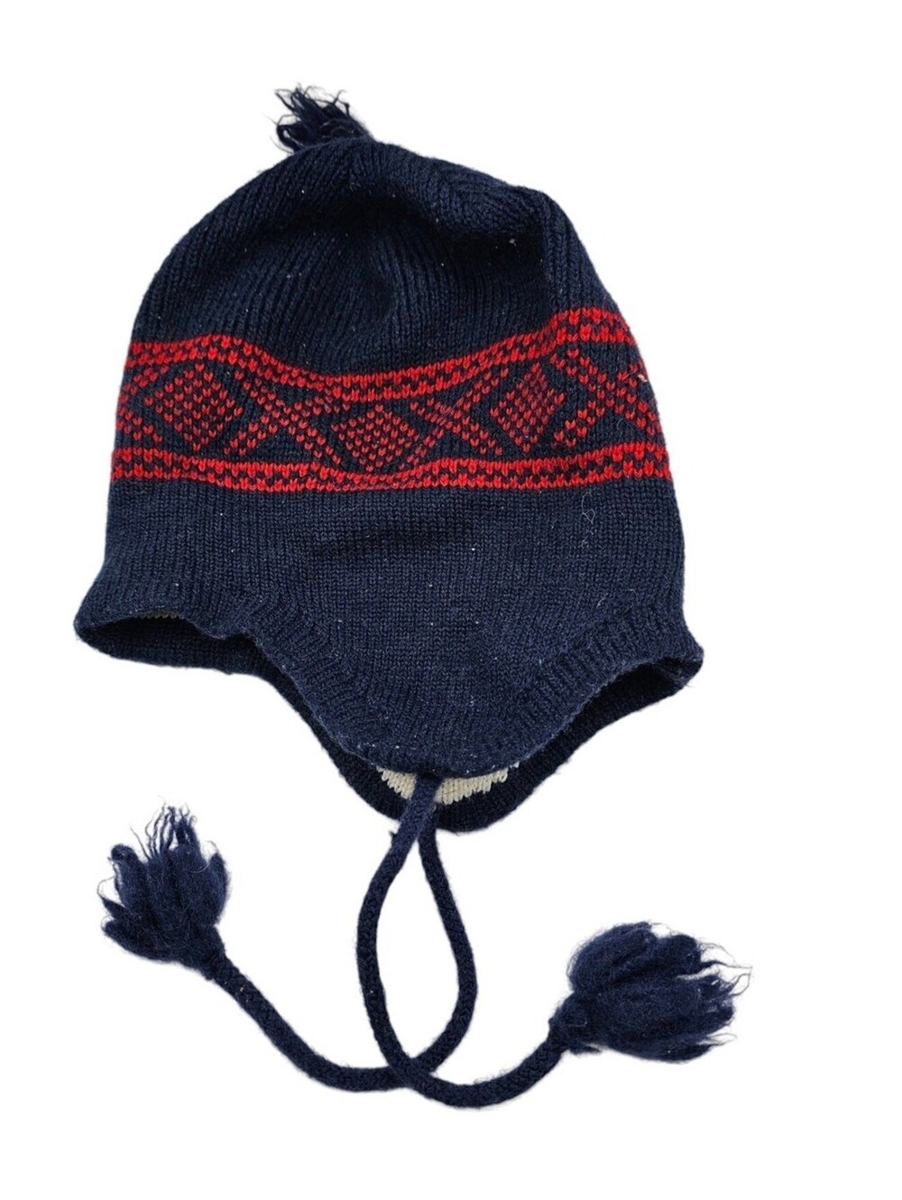 Wigwam Beanie Toque Adult One Size Red Blue WoolKnit Ear Flap Tassel Winter